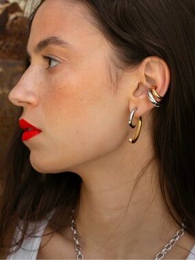 Luna Mini Earrings Two Tone Unique Front Back Convertible Demarson STYLE JL18